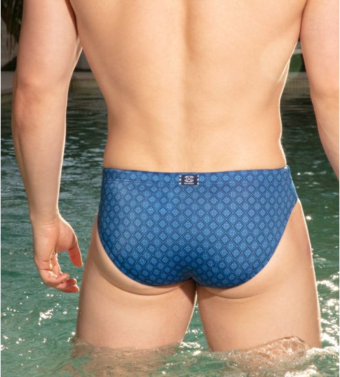 Slip de bain bleu pour homme imprimé motifs géométrique Hendaye