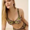 Soutien gorge armatures grande taille semi transparent noir et jaune Manali Wild Bloom