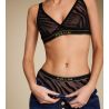 Shorty noir femme semi transparent avec bandes en velours Blacky