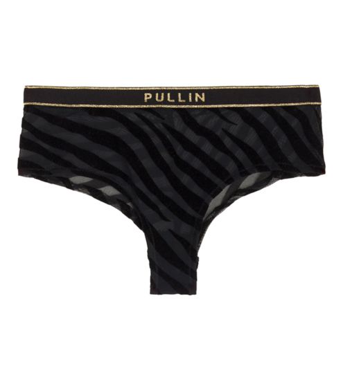 Shorty noir femme semi transparent avec bandes en velours Blacky