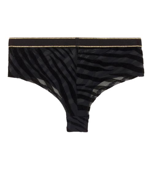 Shorty noir femme semi transparent avec bandes en velours Blacky