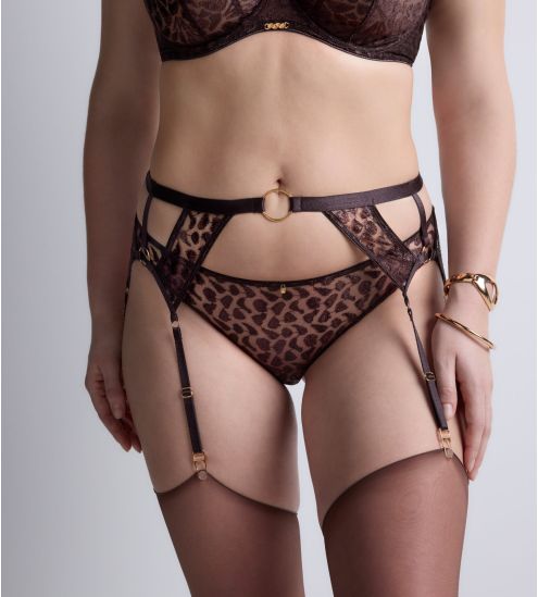 Porte jarretelles motif animalier Crazy in Love Satin Brown