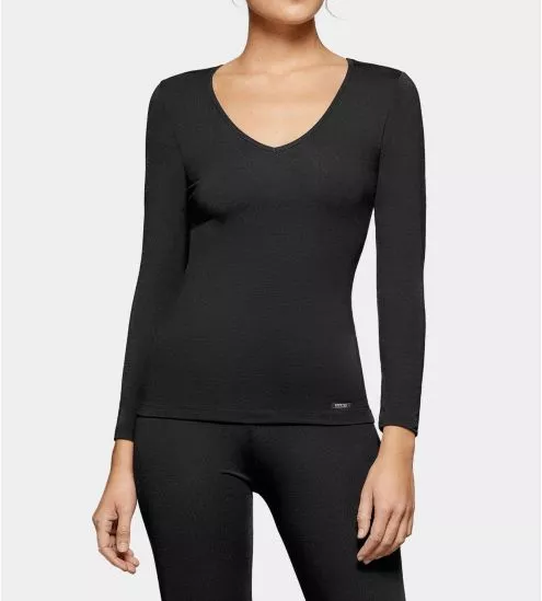 Tshirt ML femme col V Thermo NOIR