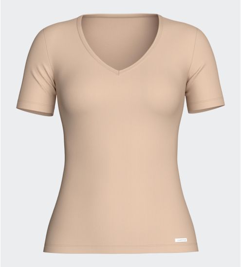 T-shirt femme col V Thermo beige