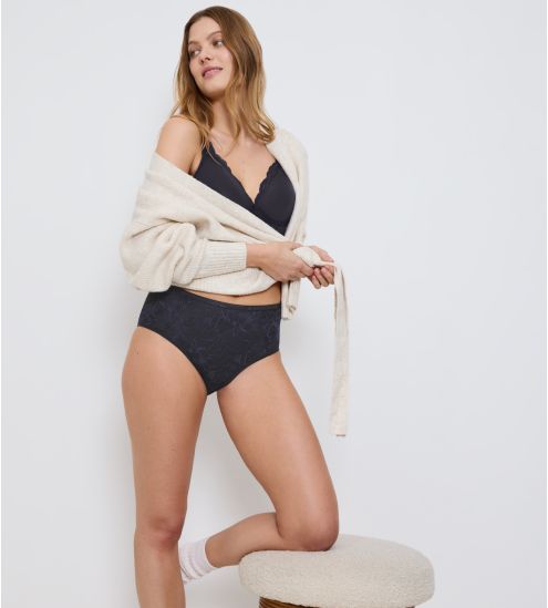 Culotte haute Maxi en dentelle bleu foncée Amourette Charm Ink Gray