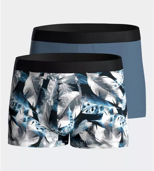 Lot de 2 boxers I AM pour homme en Lyocell Gris Blanc/ Light Blue BL068 Gris Blanc/ Light Blue