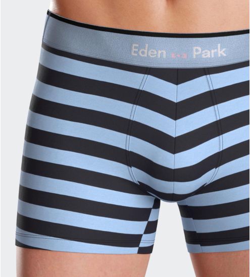 Lot de 2 boxers homme en coton à rayures + uni Bleu Ciel/Noir