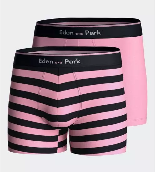 Lot de 2 boxers homme en coton à rayures + uni Rose/Noir