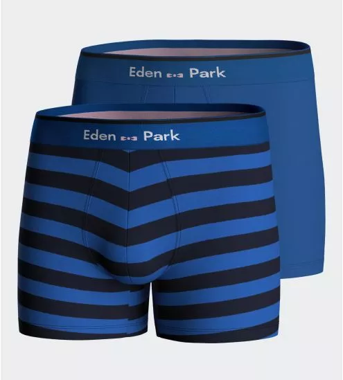 Lot de 2 boxers homme en coton à rayures + uni Bleu/Noir
