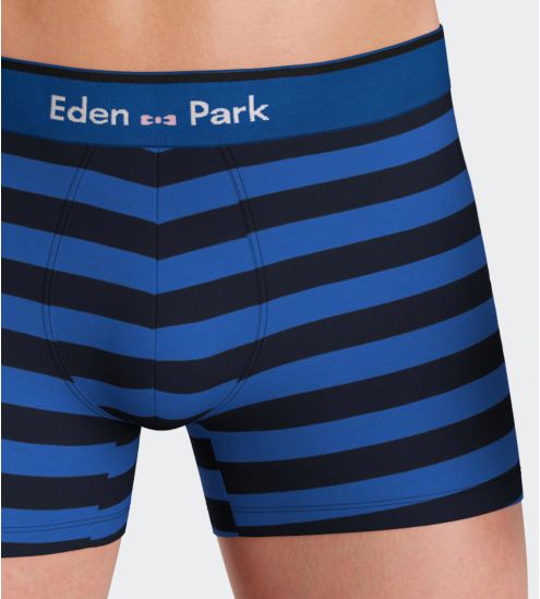Lot de 2 boxers homme en coton à rayures + uni Bleu/Noir
