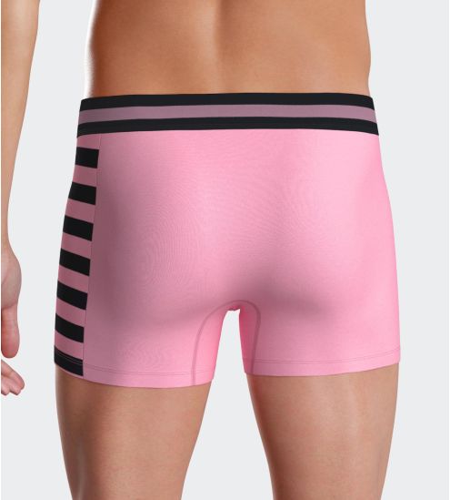Boxer en coton pour homme rose avec rayures noires sur le côté