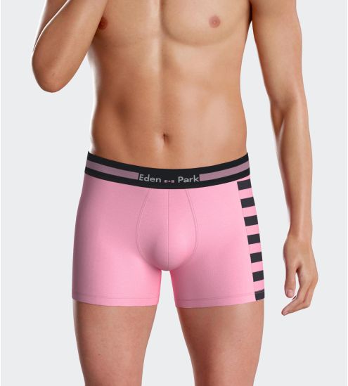 Boxer en coton pour homme rose avec rayures noires sur le côté