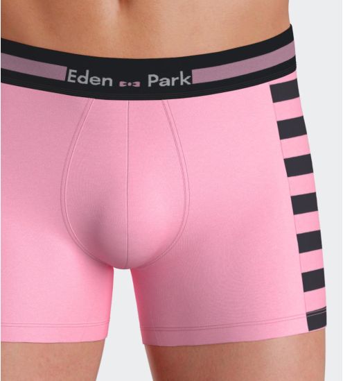 Boxer en coton pour homme rose avec rayures noires sur le côté