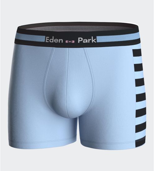 Boxer en coton pour homme bleu ciel avec rayures noires sur le côté