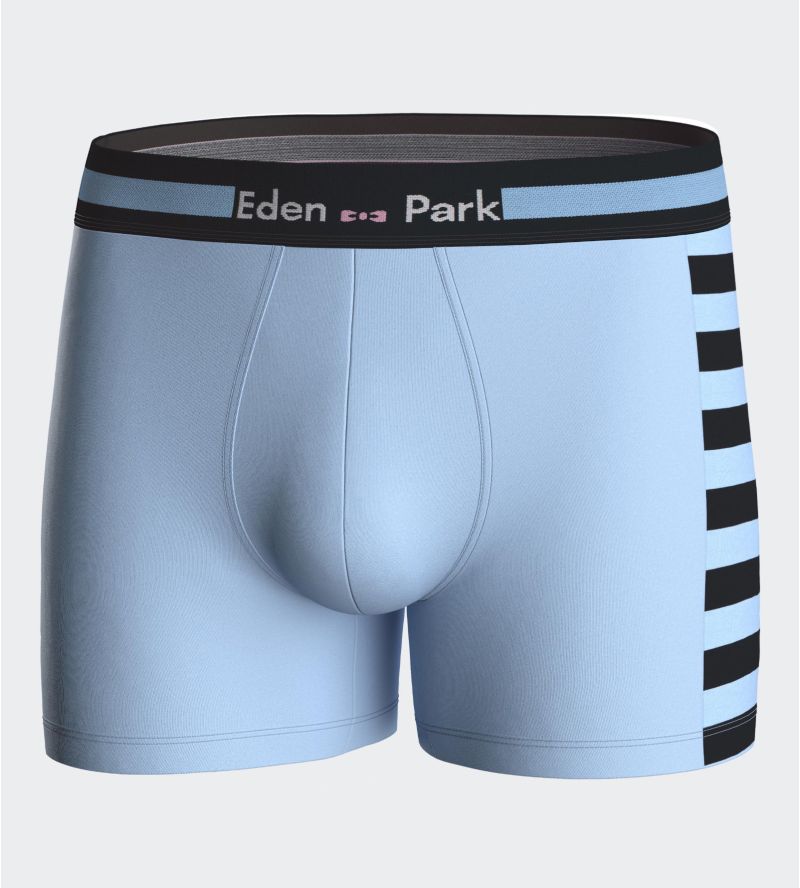 Boxer en coton pour homme bleu ciel avec rayures noires sur le côté