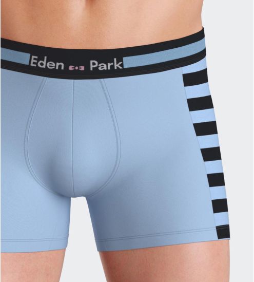 Boxer en coton pour homme bleu ciel avec rayures noires sur le côté