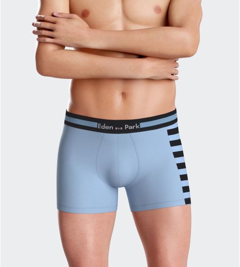 Boxer en coton pour homme bleu ciel avec rayures noires sur le côté