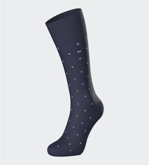 Lot de 2 chaussettes homme en coton Bleu Marine uni + imprimé à pois