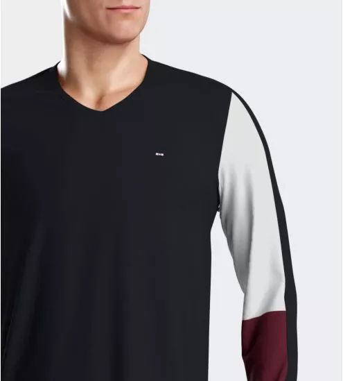 Pyjama homme col en V et pantalon resserré Marine/Blanc/Bordeaux