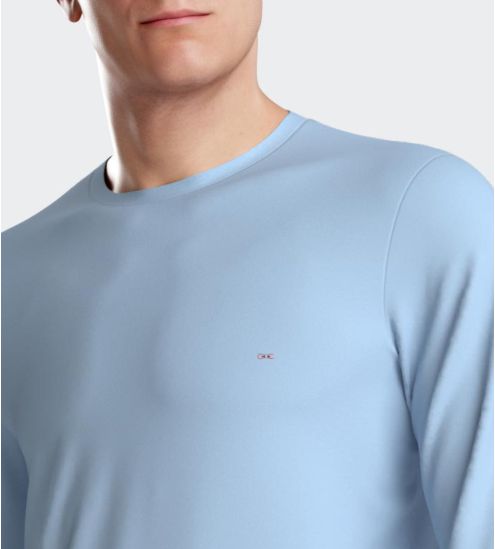 Pyjama homme en coton col rond bleu clair et pantalon imprimé avec noeud papillon