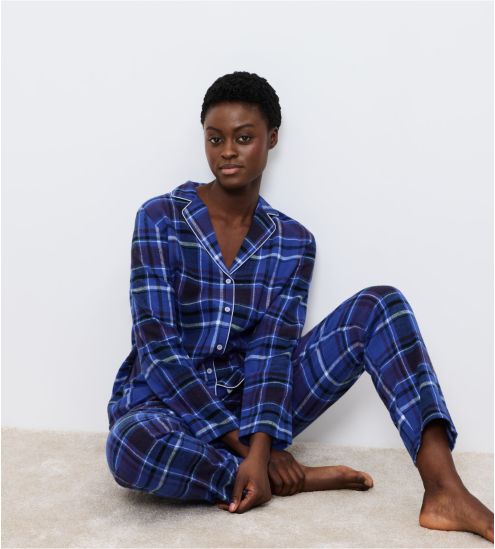 Pyjama à carreaux bleu pour femme Boyfriend