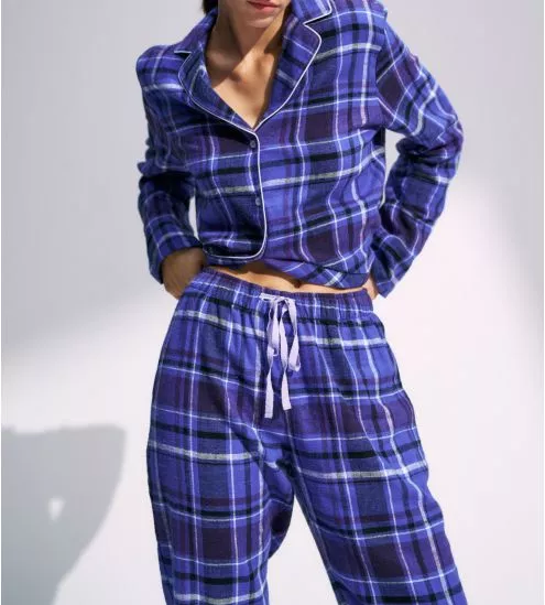 Pyjama à carreaux bleu pour femme Boyfriend
