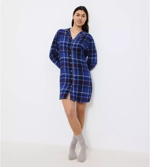 Chemise de nuit à carreaux bleu Boyfriend