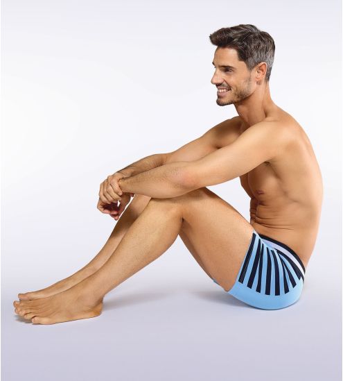 Boxer en coton pour homme bleu ciel avec rayures noires sur le côté