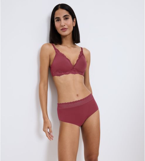 Slip femme rose framboise avec ceinture en dentelle Feel of Modal Sweet Marsala