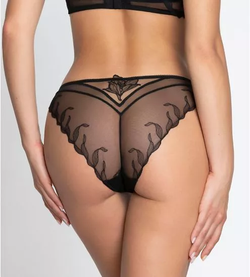 Slip Séduction Noir en tulle brodé Désir et Volupté
