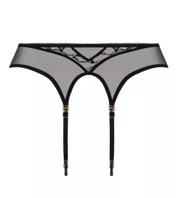 Porte jarretelles noir en tulle brodé Désir et Volupté