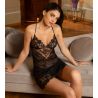 Nuisette Baby Doll noir en tulle brodé Désir et Volupté