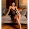 Nuisette Baby Doll noir en tulle brodé Désir et Volupté