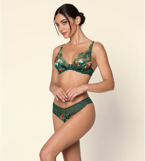 String dentelle vert avec imprimé foral Tropique en Fleurs Nature Tropic