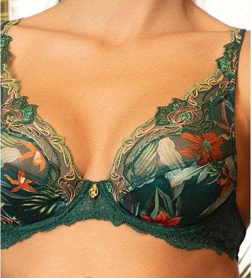 Soutien gorge Glam vert à armatures avec dentelle et imprimé floral Tropique en Fleurs Nature Tropic