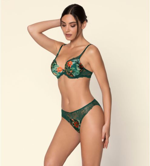 Slip Séduction vert en dentelle avec imprimé floral Tropique en Fleurs Nature Tropic