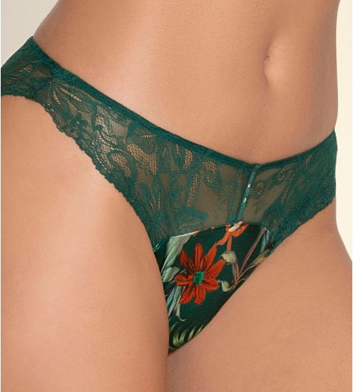 Slip Séduction vert en dentelle avec imprimé floral Tropique en Fleurs Nature Tropic