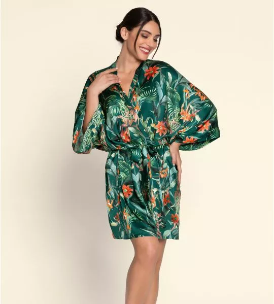 Kimono satiné imprimé floral Tropique en Fleurs Nature Tropic