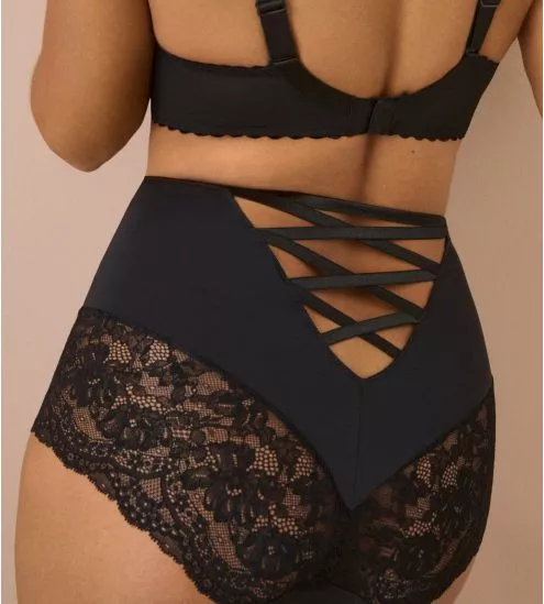 Culotte haute rétro noire tulle dentelle et laçage sexy Shimla