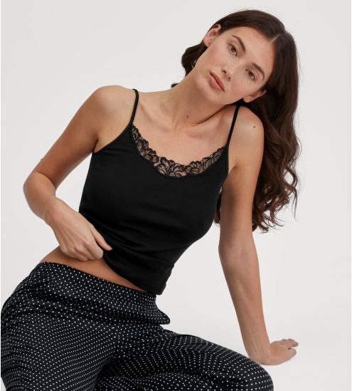 Débardeur en coton noir à bretelles fines Cotton Desire