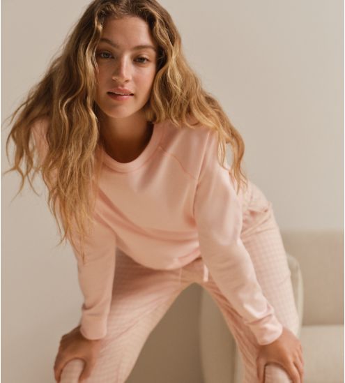 Pull rose clair en coton et col rond Favourites Universe Pearl Blush