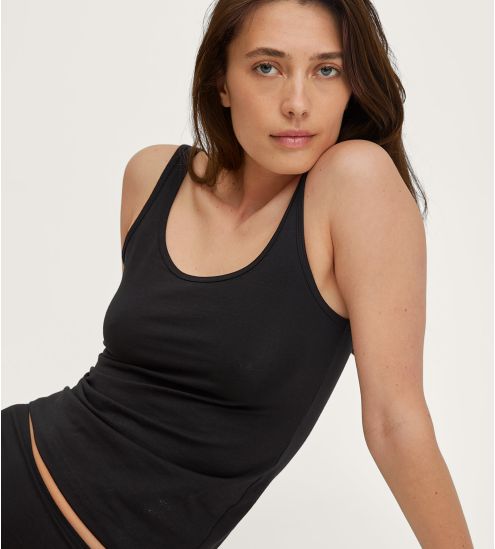 Débardeur noir femme en coton Essential Cotton