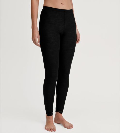 Legging noir femme ourlets dentelle Laine & Soie Richesse Lace