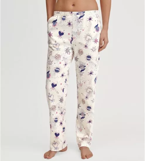 Bas de pyjama en coton bio imprimé femme Favourites Universe Charm Cream