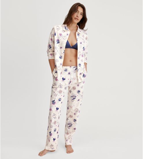 Bas de pyjama en coton bio imprimé femme Favourites Universe Charm Cream