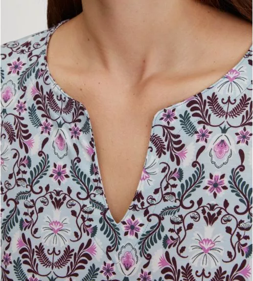 Liquette fine en coton imprimé pour femme Autumn Dreams Smoke Blue