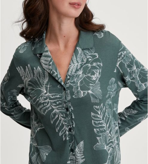 Liquette à manches longues en coton Favourites Botanic Deep Emerald Green