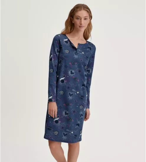 Liquette manches longues imprimée en coton bio Mystic Nights Cobalt Blue