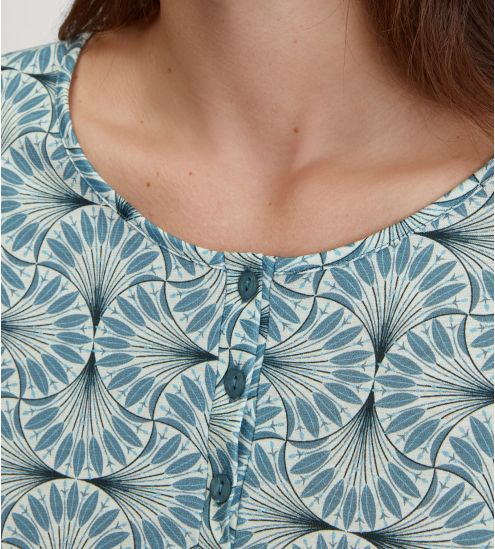 Liquette manches longues imprimée en coton bio Mystic Nights Smoke Blue