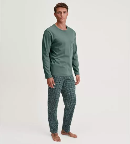 Pyjama vert sauge pour homme en coton Relax Comfy Dark Glen